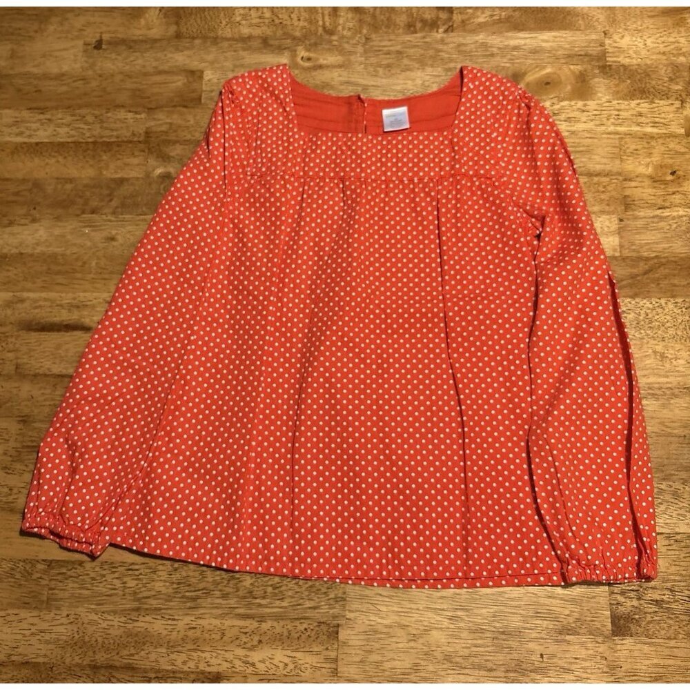 Crewcuts Blouse Red Polka Dot‎ Square Neck Cotton Long Sleeve Top School Size 10